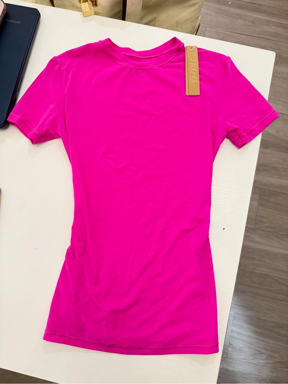SKIMS Neon Hot Pink Short Sleeve Crew Tee